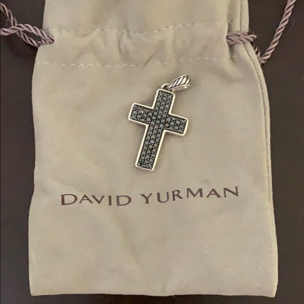 David Yurman Sterling Cross with Black Diamonds